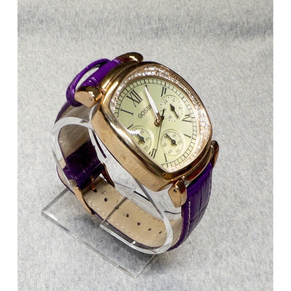Gossip GSP866 Womens 40mm Chronograph Watch Jeweled Bezel Purple Leather Band